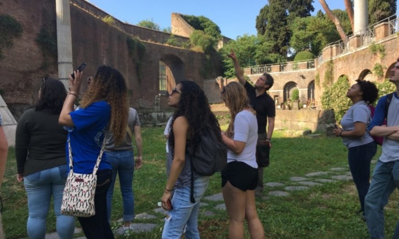 Students looking at ruins