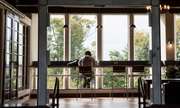Image of student studying alone in Slayter Hall