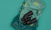 Backpack and binoculars