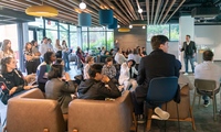 People gathered for a presentation in Silverstein Hall