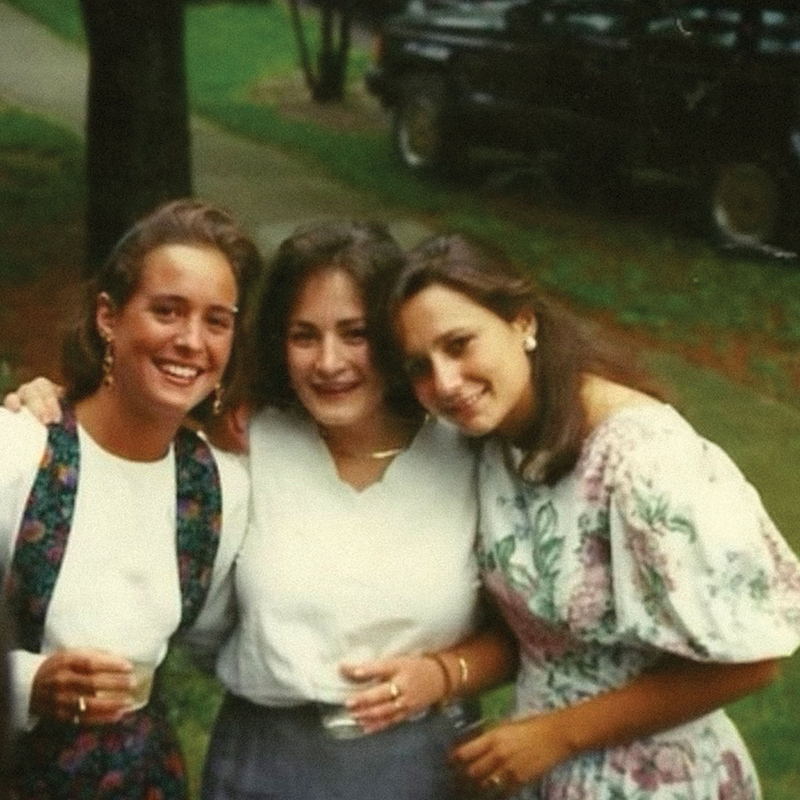 From left: Amy Baumstark Stivers, Katie McConnell Oliver, and Monica Weakley at a 1990 commencement party. 