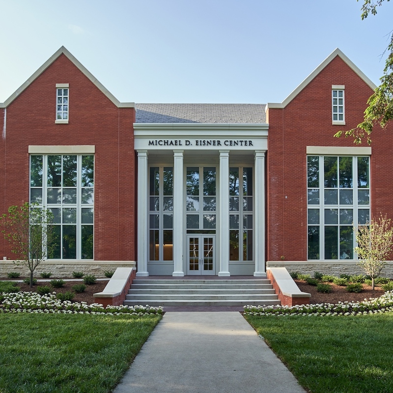 Front exterior shot of the Michael D. Eisner Center for the Performing Arts