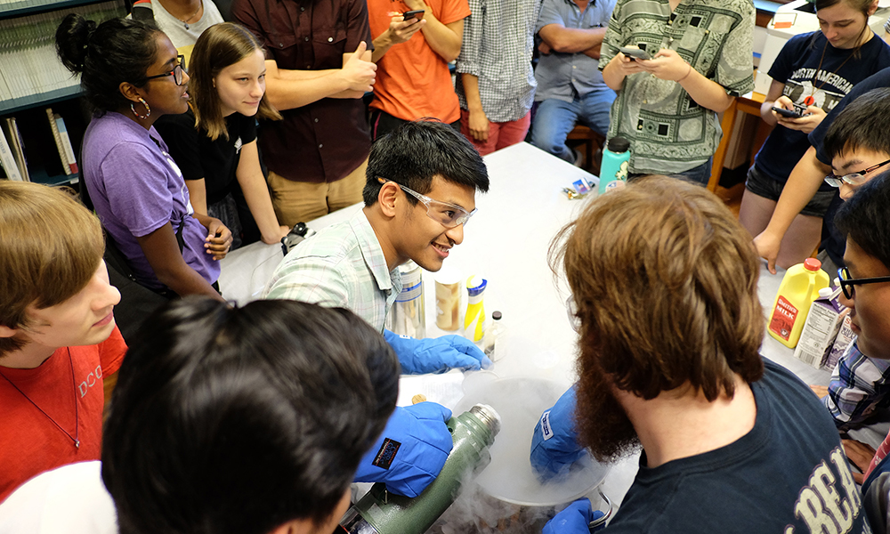 Rahul Shrestha '21 leading a class