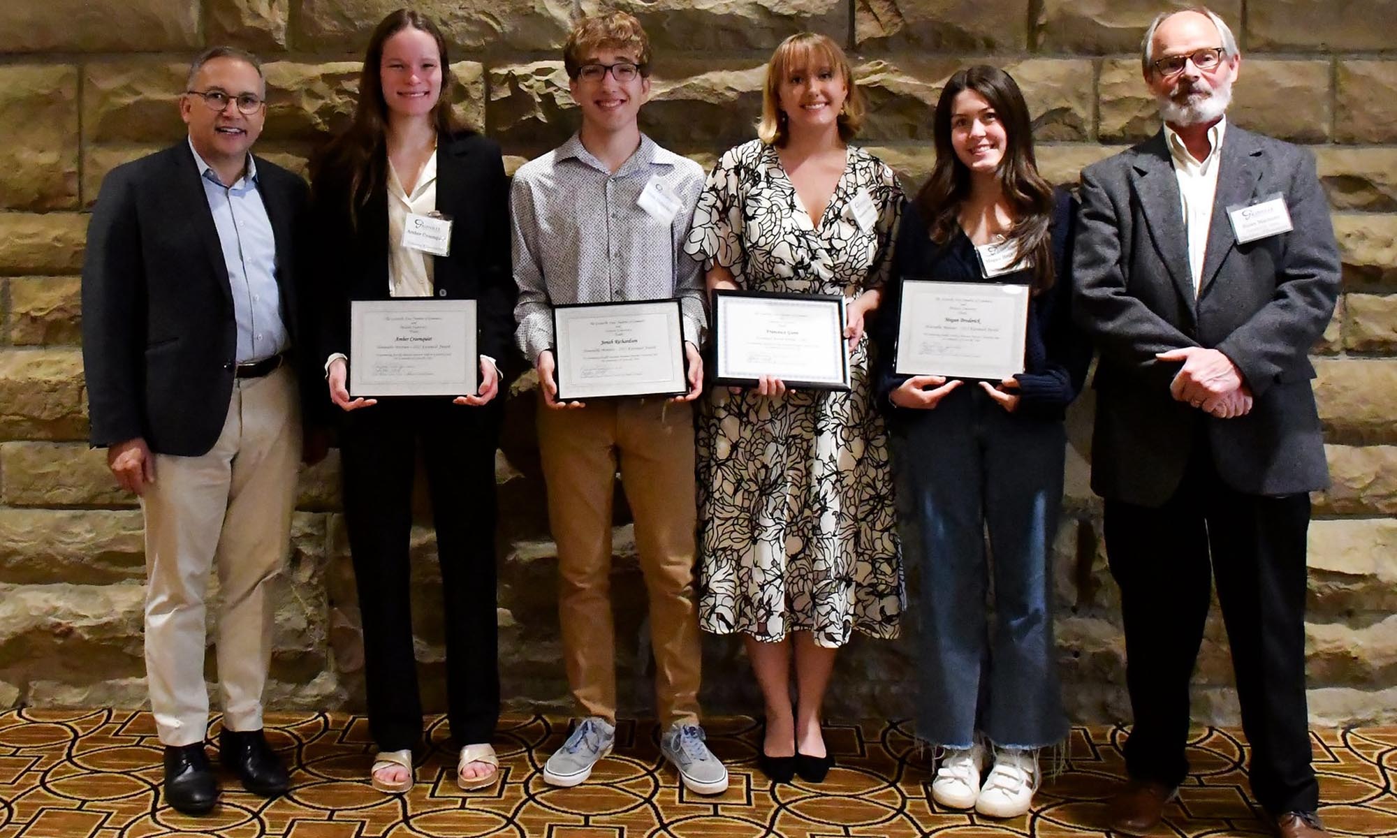 Denison faculty with Kussmaul Award winner Francesca Gunn ’25 and runners-up.