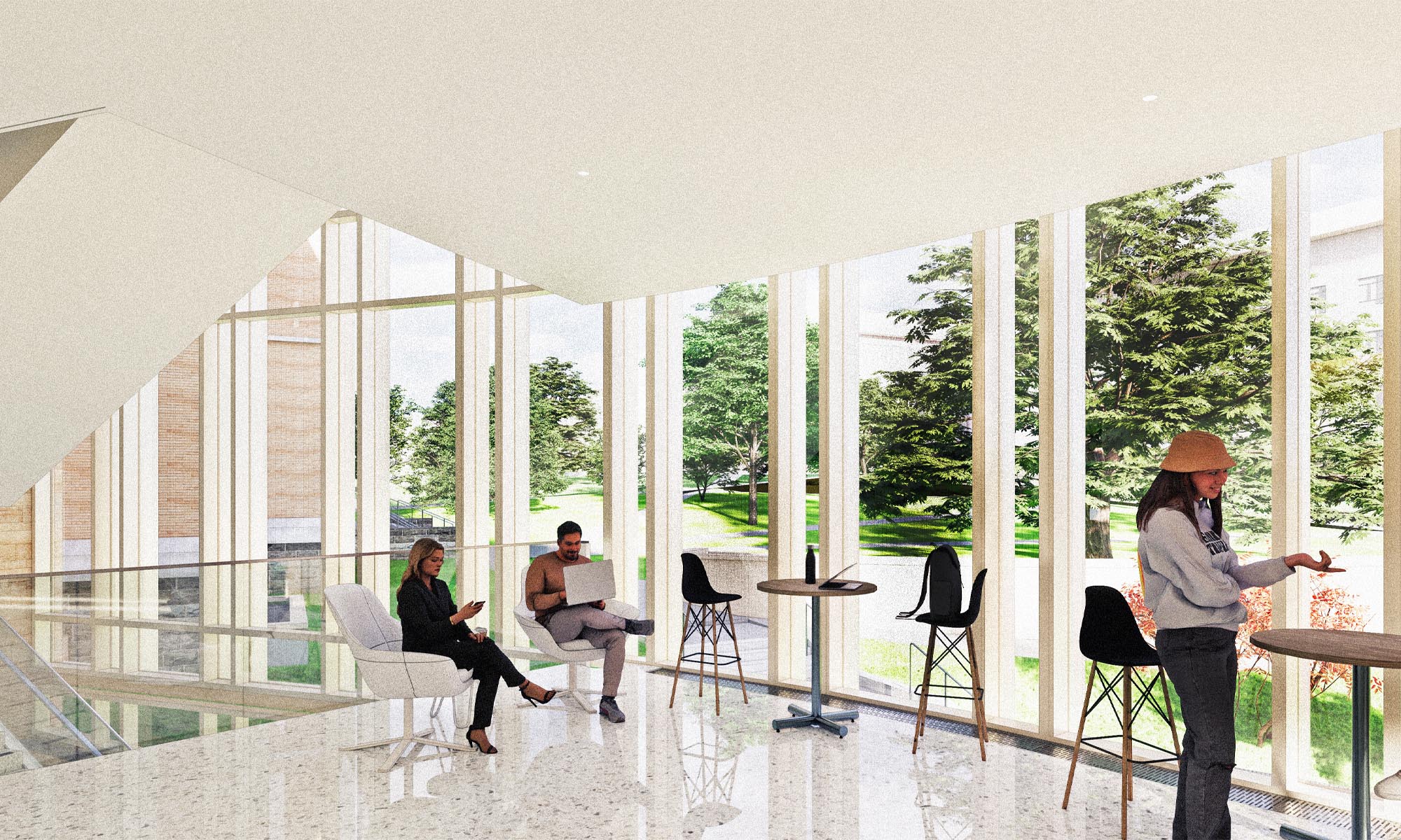 Rendering of first floor addition with view of A-Quad.