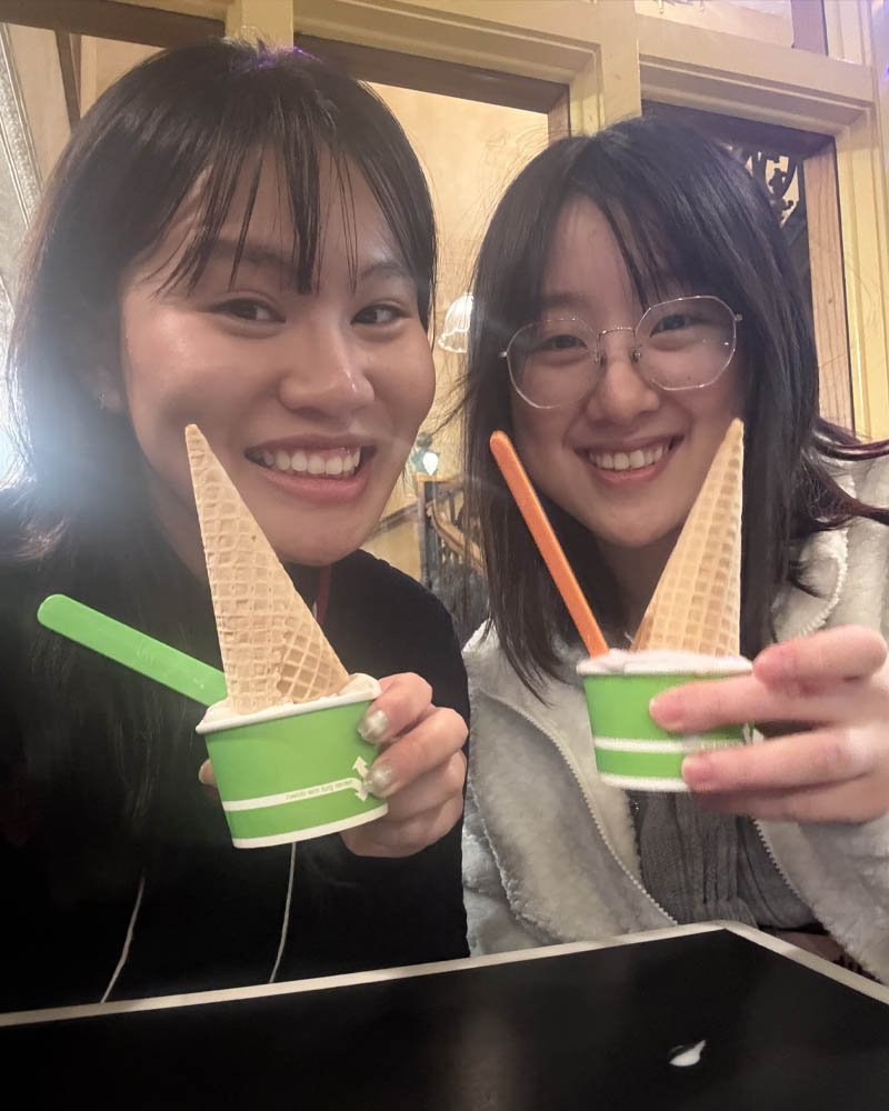 Celine Nguyen '26 and Yuhan Fu '24 meet up for ice cream.