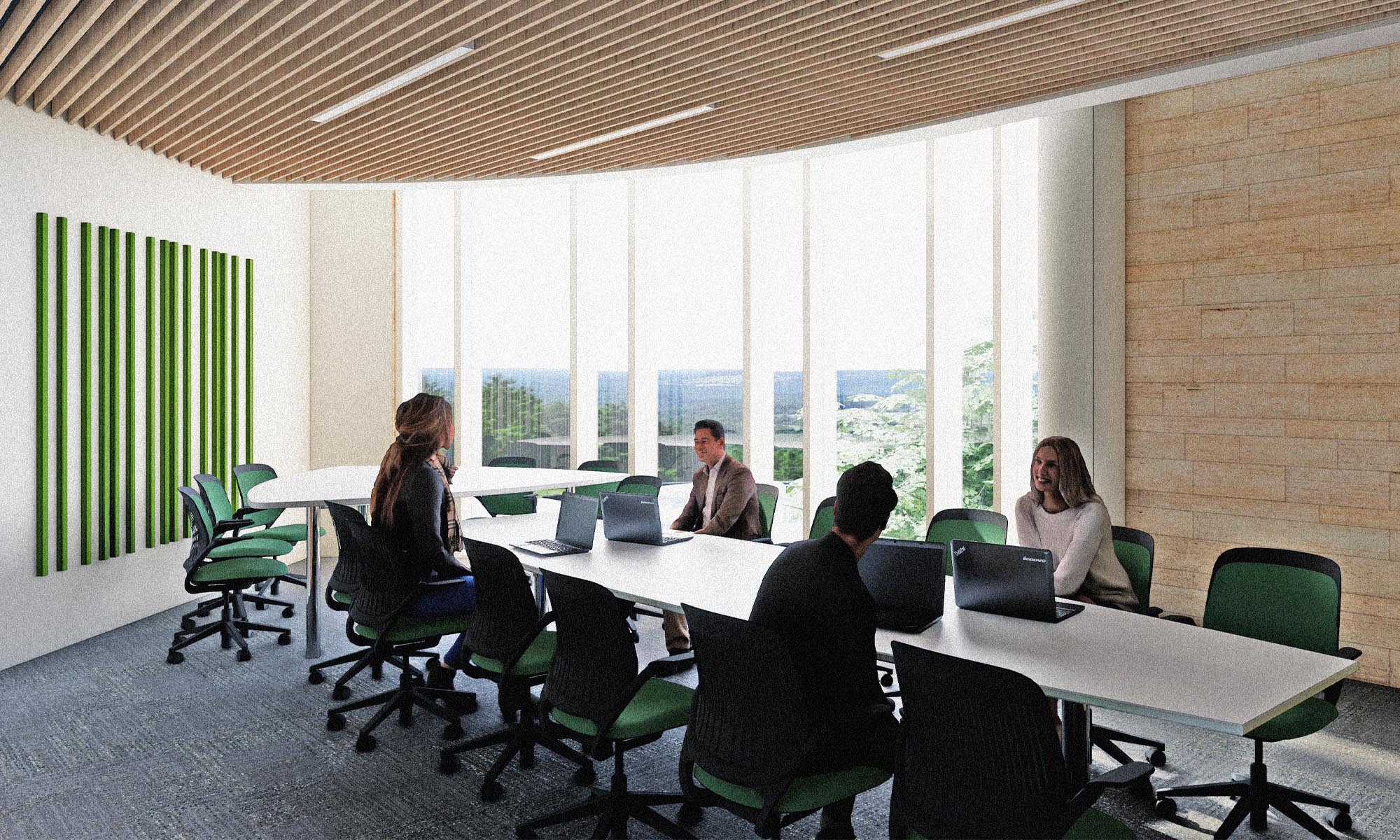 Rendering of view of second-floor addition conference room.