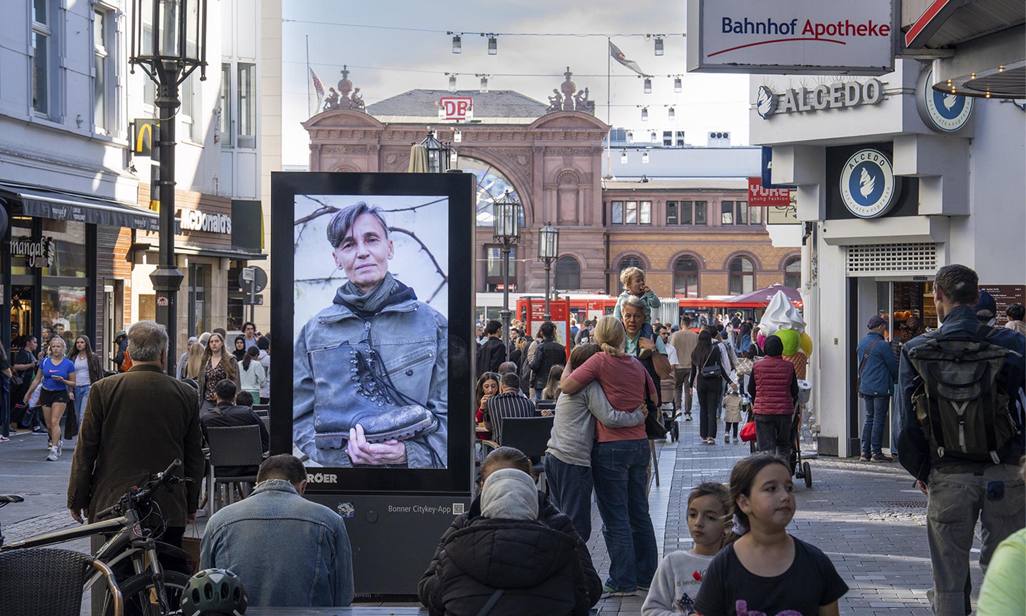 Images of install of I AM THE FIRST LESBIAN I EVER MET in Bonn city center, Germany (photo/Sheilah ReStack)