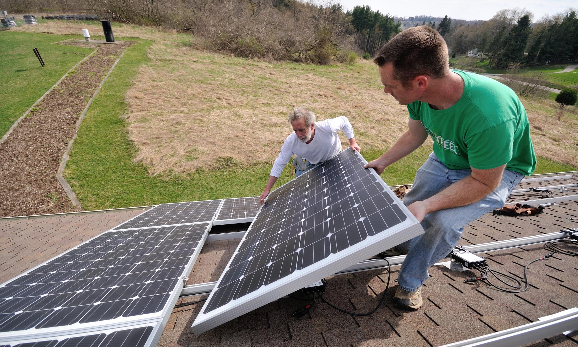 Installing solar panels.