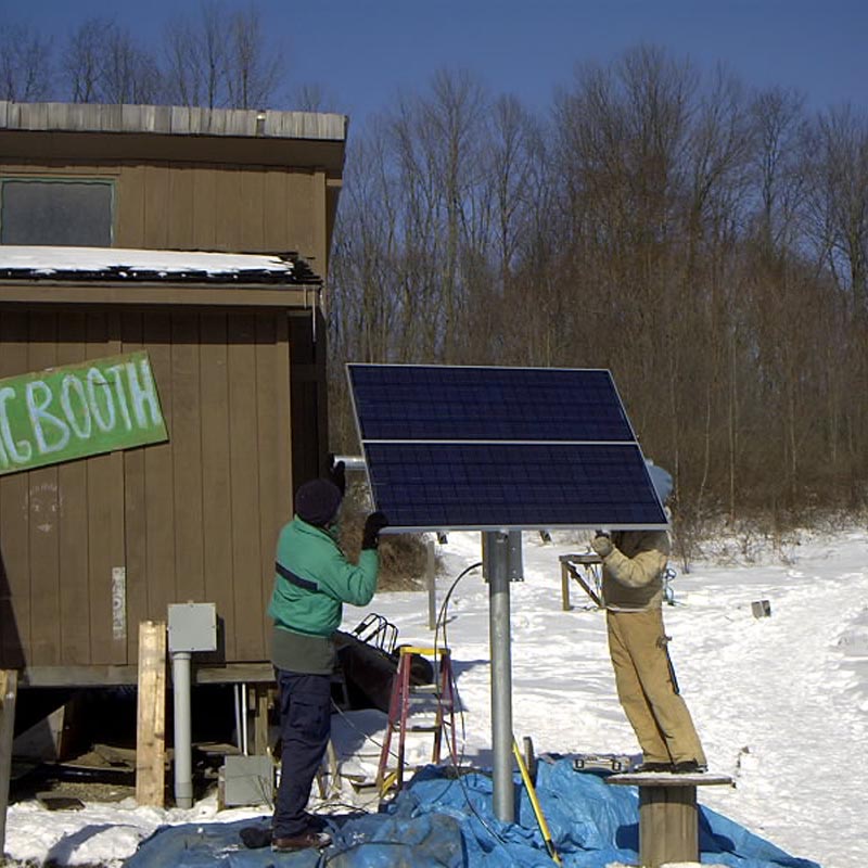 Setting up solar panels in the Biological Reserve.