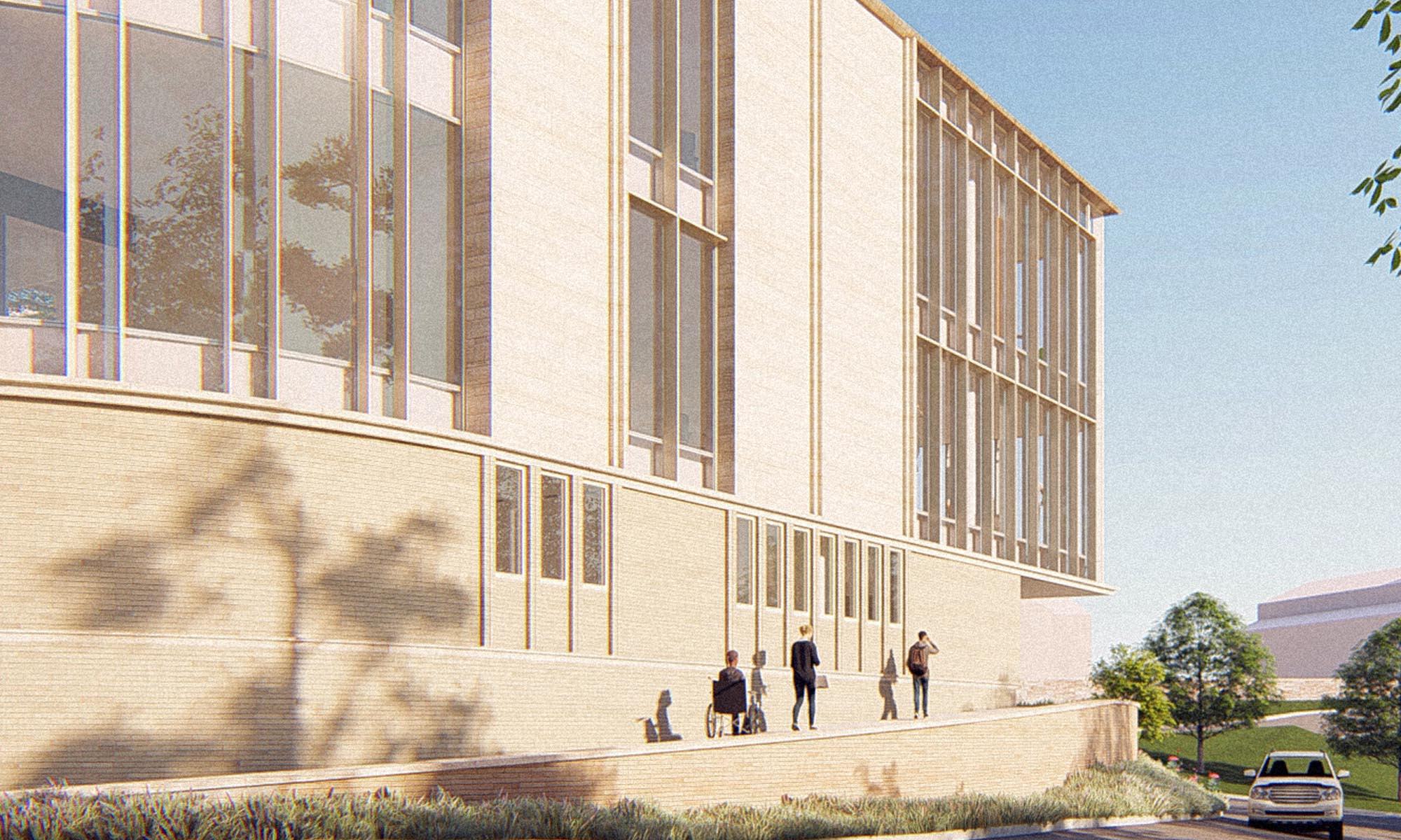Rendering of view of east facade.