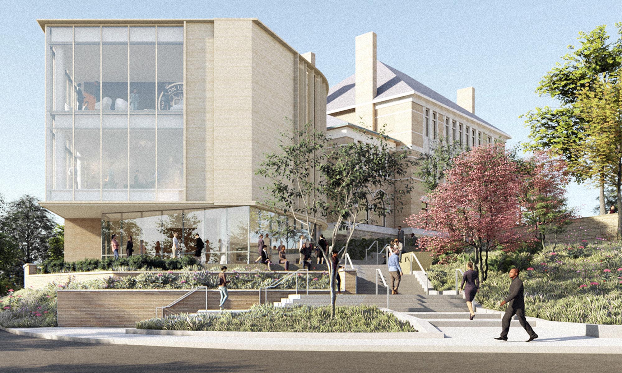 Rendering of view of north facade.